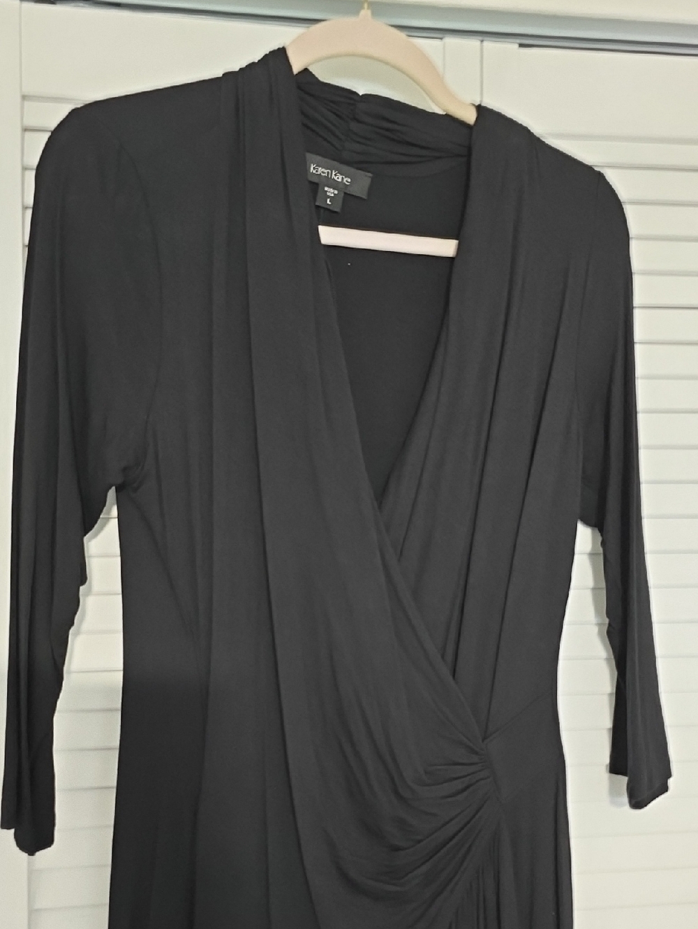 Karen Kane Black Draped Wrap-Style Long Sleeve Dress Large